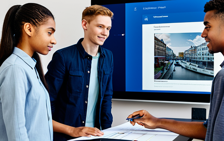 청소년지도사로서의 업무 자동화 도구 활용 - A professional youth worker in appropriate attire, standing in a modern office with a laptop display...