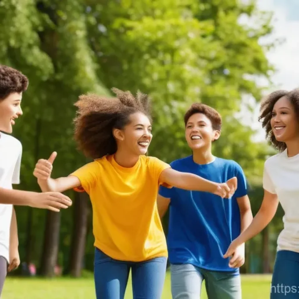 청소년지도사와 상담사의 차이 - Youth Leader Facilitating an Energetic Outdoor Group Activity**
A vibrant and dynamic scene capturin...