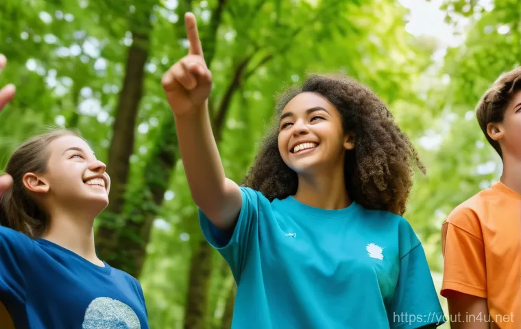 청소년지도사와 청소년 갈등 해결 사례 - A diverse group of five teenagers, boys and girls aged around 15-17, are seated around a circular ta...