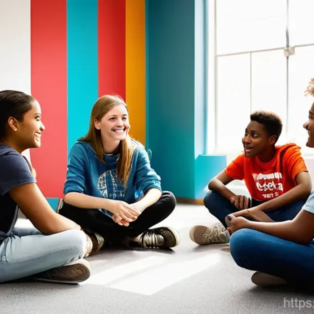 청소년지도사와 청소년 봉사활동의 효과 - **Prompt 1: A Youth Counselor Mentoring Teenagers in a Vibrant Community Space**
A diverse group...